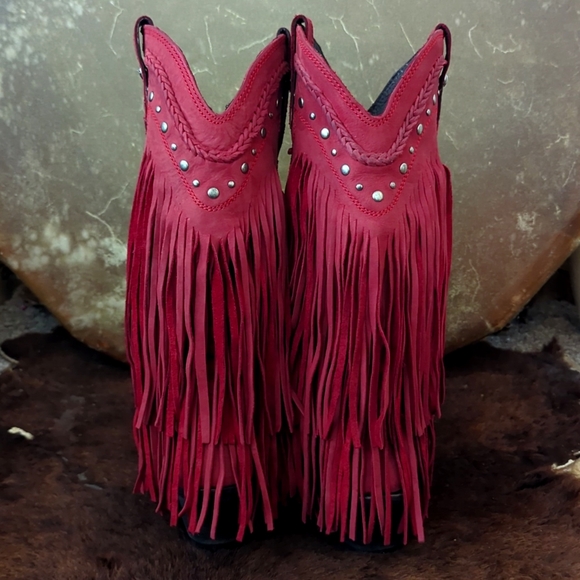 LIBERTY BLACK LB71124 Vegas Tiered Fringe  Rojo Red snip toe cowgirl boo… - Picture 12 of 16